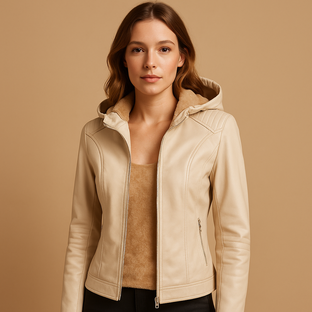 Faux leren jas met capuchon voor dames | Jasmijn