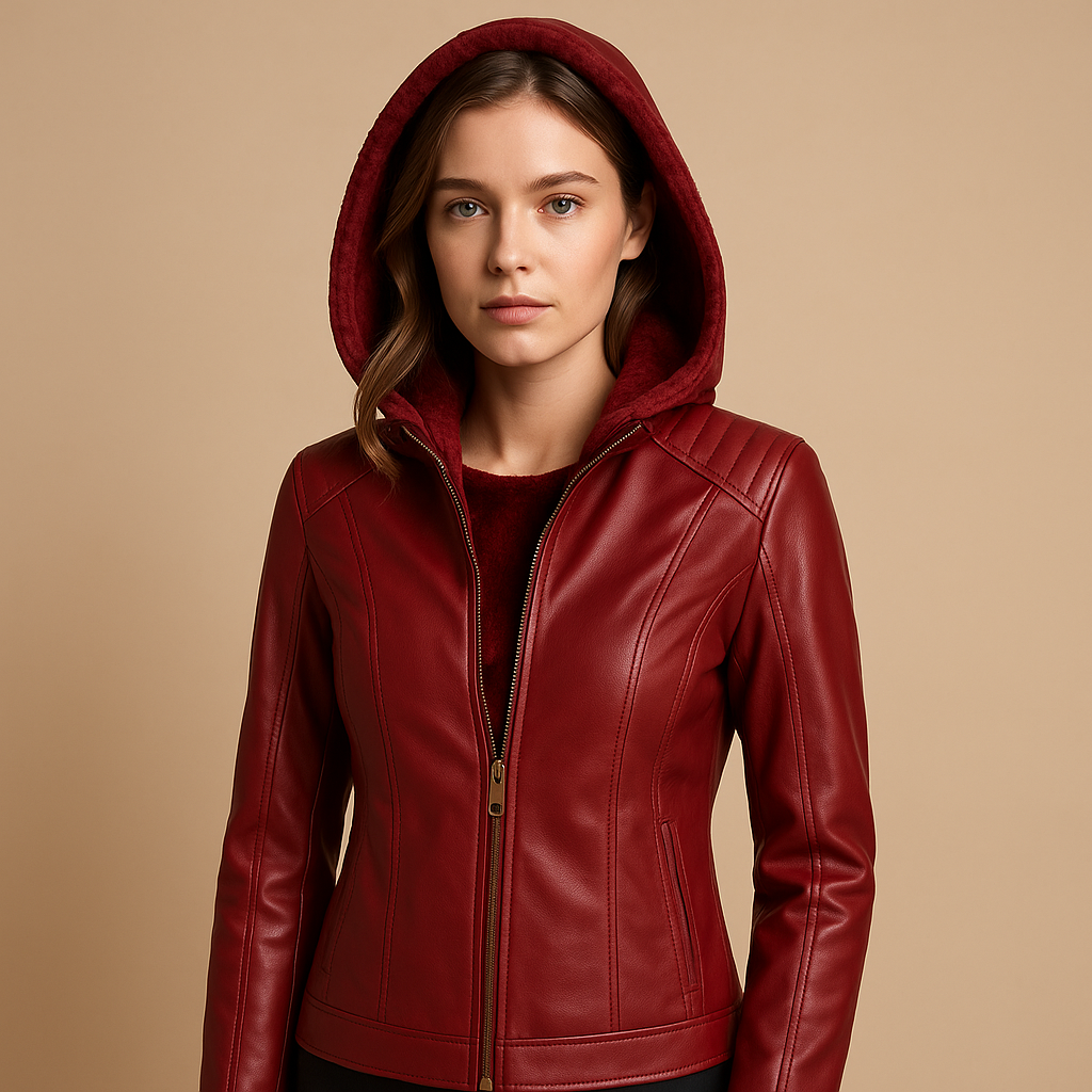 Faux leren jas met capuchon voor dames | Jasmijn