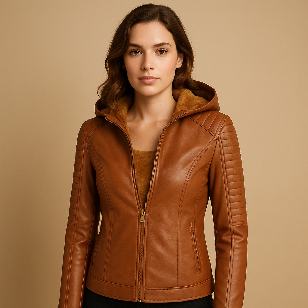 Faux leren jas met capuchon voor dames | Jasmijn