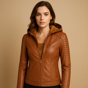 Faux leren jas met capuchon voor dames | Jasmijn