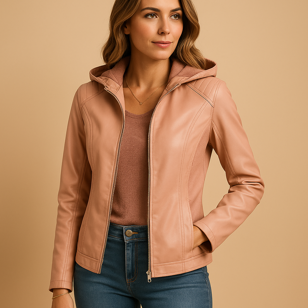 Faux leren jas met capuchon voor dames | Jasmijn