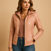 Faux leren jas met capuchon voor dames | Jasmijn