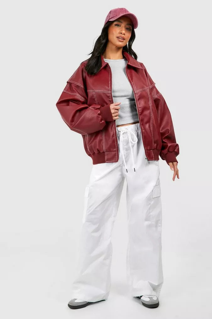 Rode oversized damesjas – stijlvolle leren jas met trendy pasvorm