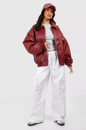 Rode oversized damesjas – stijlvolle leren jas met trendy pasvorm