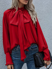 Elegante Damesblouse – Blouse met Strikdetail, Ruches en Soepele Pasvorm