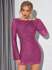 Glitter Jurk Dames – Stijlvolle Feestjurk met Open Rug en Lange Mouwen