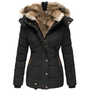 Dames winterjas met capuchon – gewatteerde puffer jas met getailleerde pasvorm