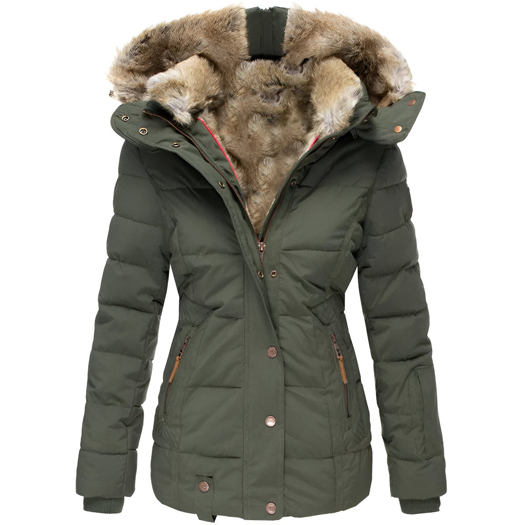 Dames winterjas met capuchon – gewatteerde puffer jas met getailleerde pasvorm