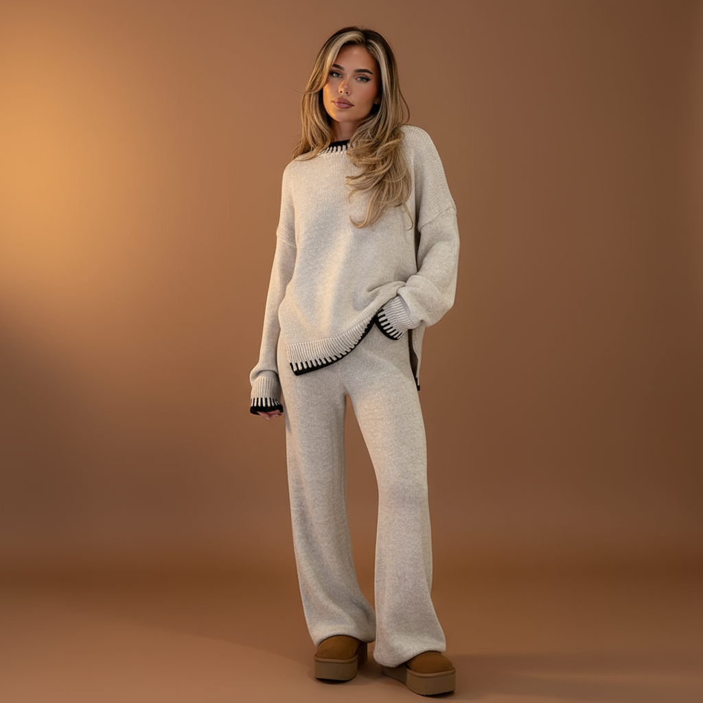 Zachte comfort set dames – gebreide tweedelige outfit voor winterwarmte