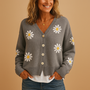 Marije Gebreid Damesvest – Vest met Bloemenpatroon en Knoopsluiting