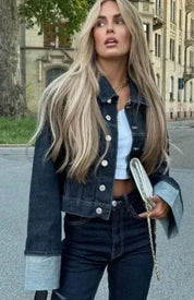 GEMMA dames denim set – chique co-ord met top & broek in blauw