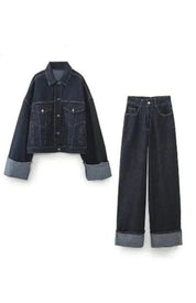 GEMMA dames denim set – chique co-ord met top & broek in blauw