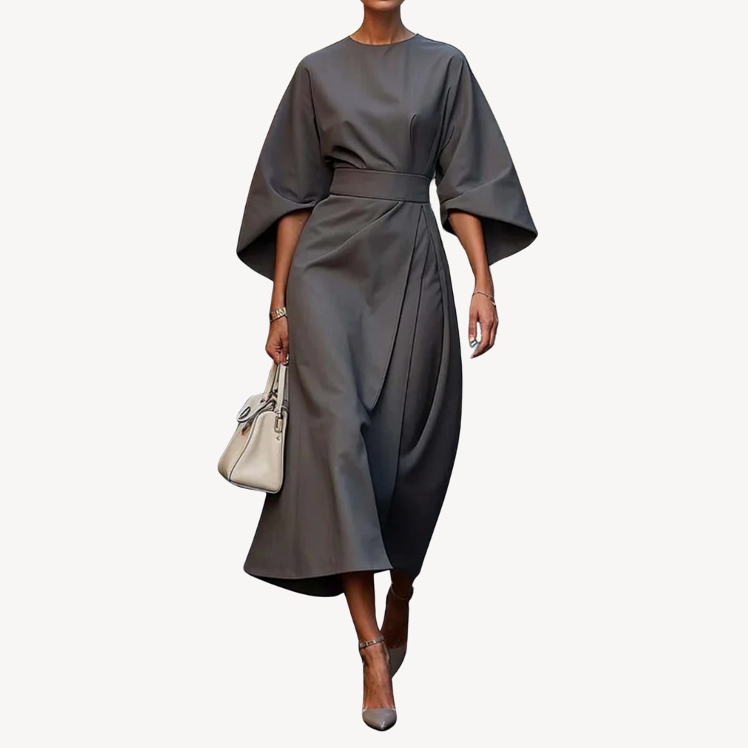 Katoenen midi jurk dames met ceintuur – elegante Loravelle jurk met A-lijn pasvorm