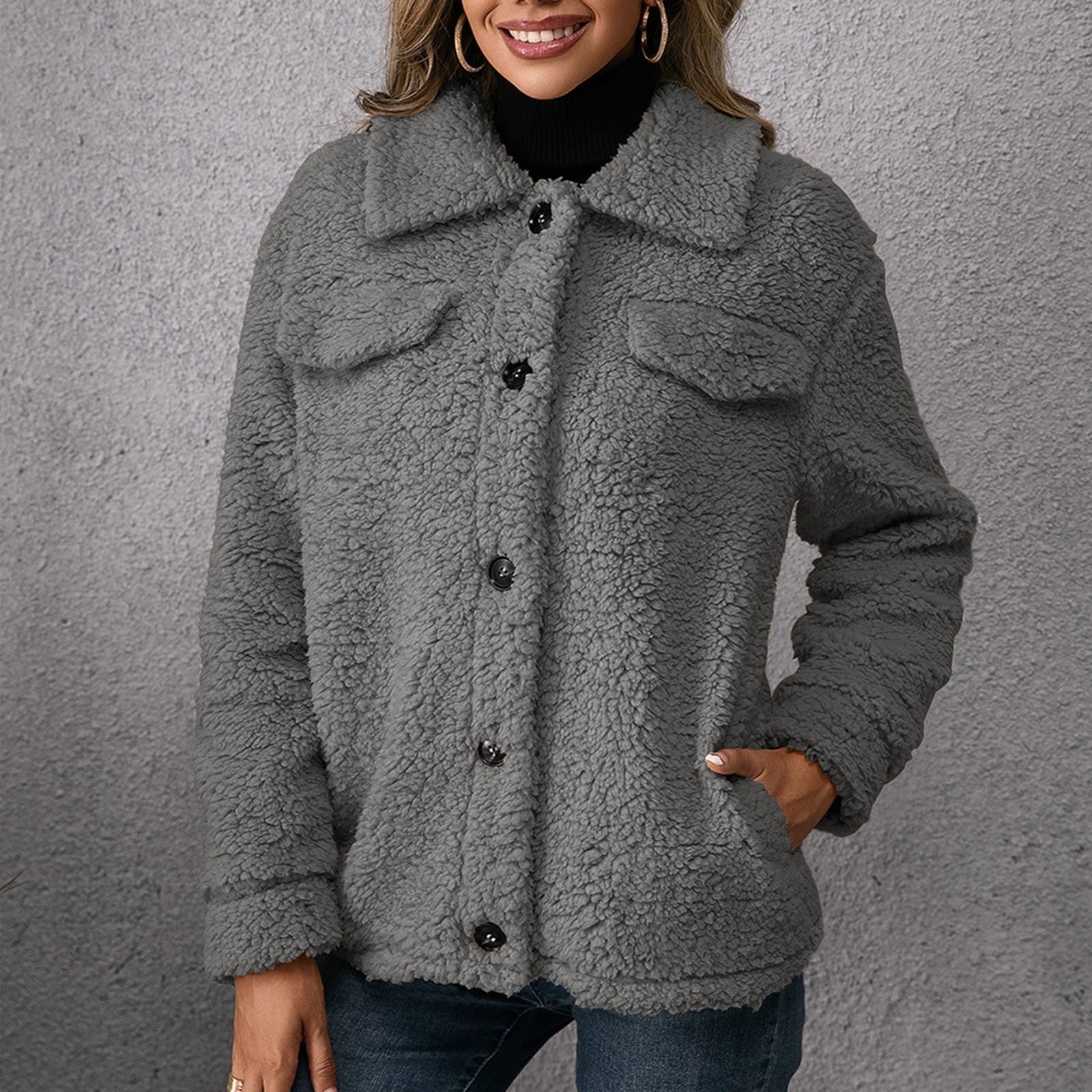 Dubbelzijdige teddy fleece winterjas dames – stijlvol en warm met opstaande kraag