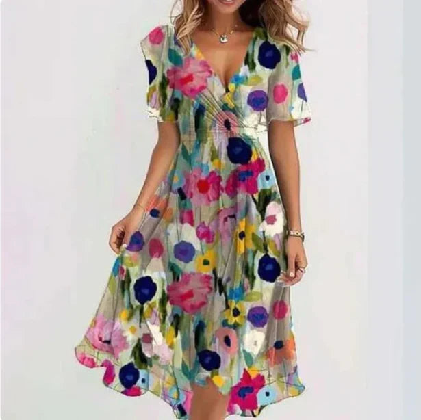 Dames V-hals jurk | Stijlvolle jurk met flatterende pasvorm | Elegante damesjurk