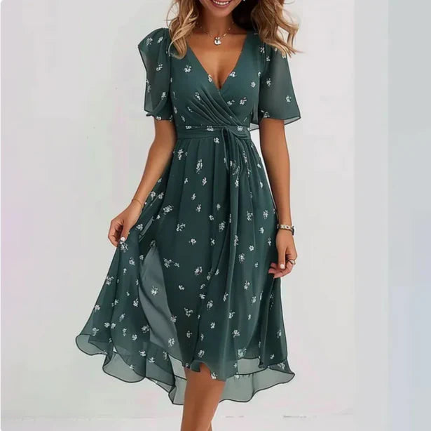 Dames V-hals jurk | Stijlvolle jurk met flatterende pasvorm | Elegante damesjurk