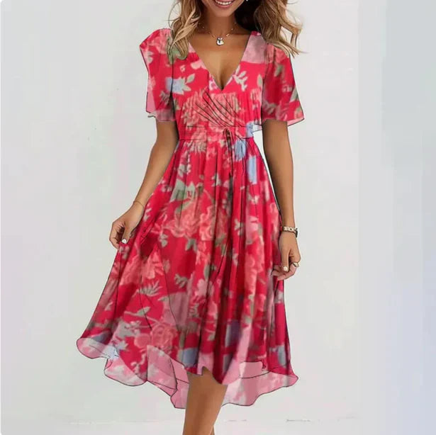 Dames V-hals jurk | Stijlvolle jurk met flatterende pasvorm | Elegante damesjurk