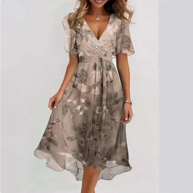 Dames V-hals jurk | Stijlvolle jurk met flatterende pasvorm | Elegante damesjurk