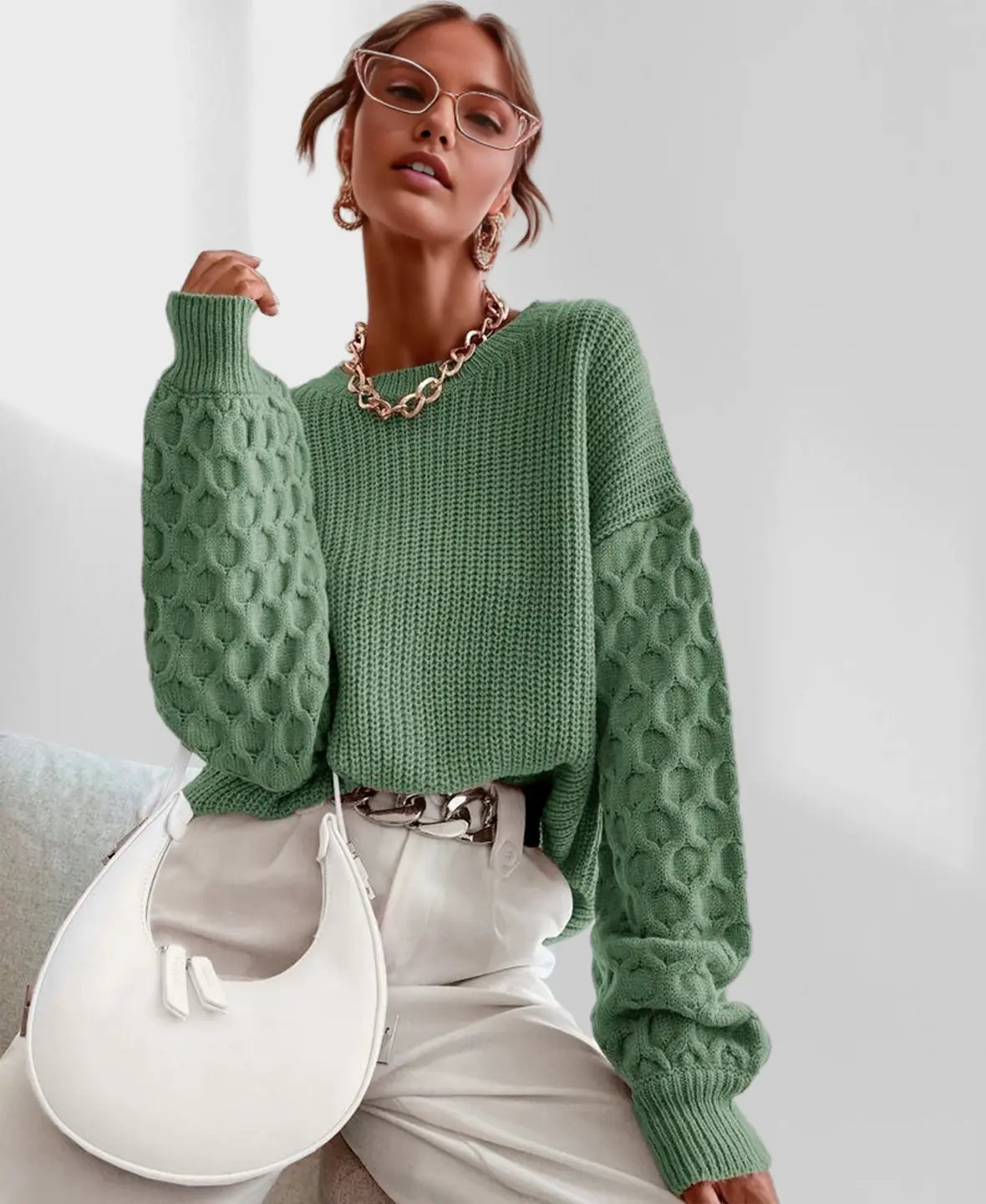 Maura Herfst Sweater Dames – Zachte Trui met Unieke Mouwtextuur & Comfortabele Pasvorm