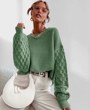 Maura Herfst Sweater Dames – Zachte Trui met Unieke Mouwtextuur & Comfortabele Pasvorm