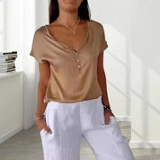 Danique Elegante Top Dames – Luchtige Zomertop met V-Hals & Luxe Chenille Stof