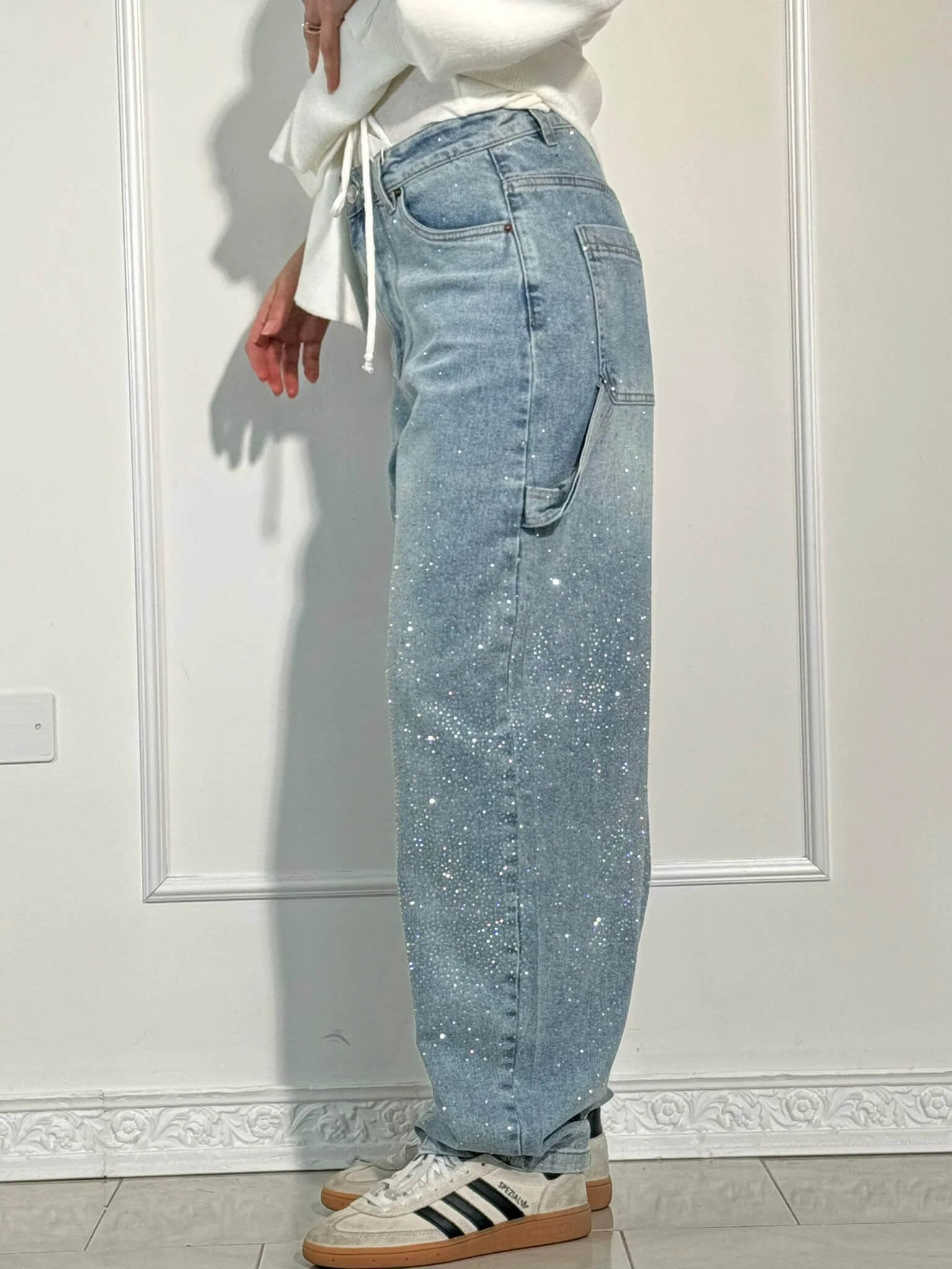 Belle glinsterende damesjeans | Stretch skinny jeans met subtiele sparkle