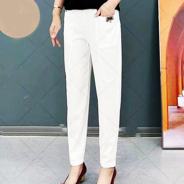 Oriana Katoenen Broek Dames – Comfortabele Hoge Taille Broek met Flexibele Pasvorm