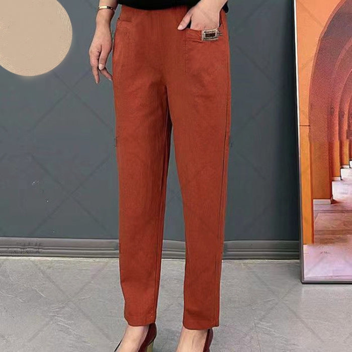 Oriana Katoenen Broek Dames – Comfortabele Hoge Taille Broek met Flexibele Pasvorm