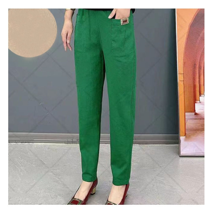 Oriana Katoenen Broek Dames – Comfortabele Hoge Taille Broek met Flexibele Pasvorm