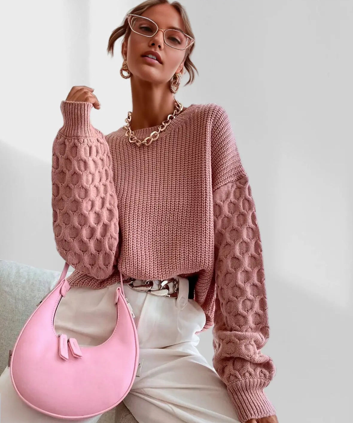 Maura Herfst Sweater Dames – Zachte Trui met Unieke Mouwtextuur & Comfortabele Pasvorm