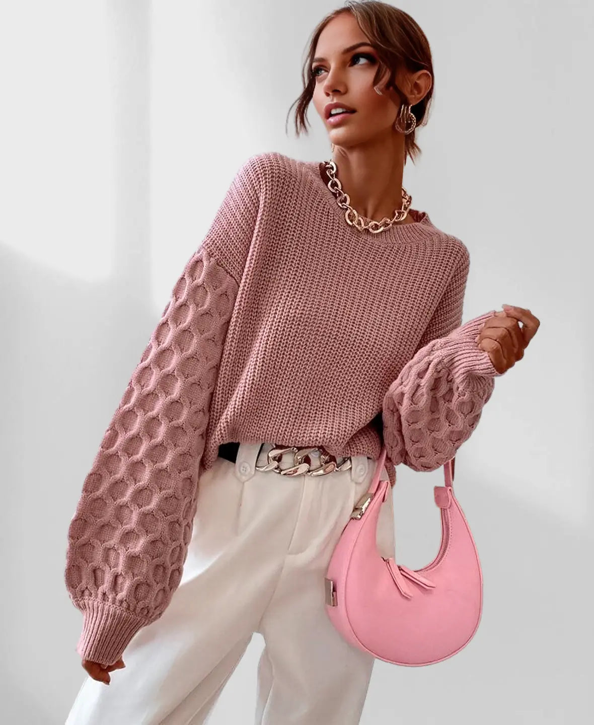 Maura Herfst Sweater Dames – Zachte Trui met Unieke Mouwtextuur & Comfortabele Pasvorm
