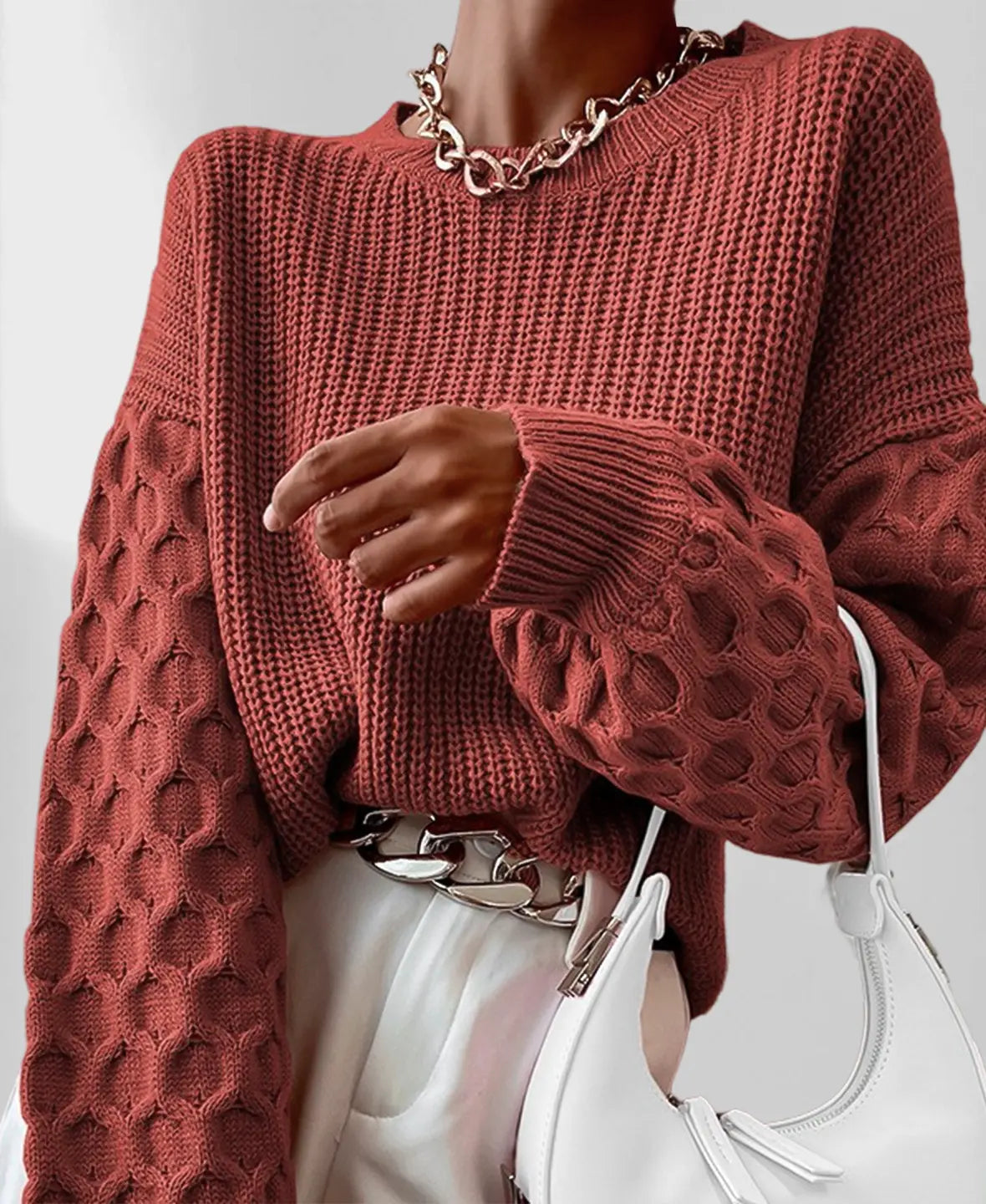 Maura Herfst Sweater Dames – Zachte Trui met Unieke Mouwtextuur & Comfortabele Pasvorm