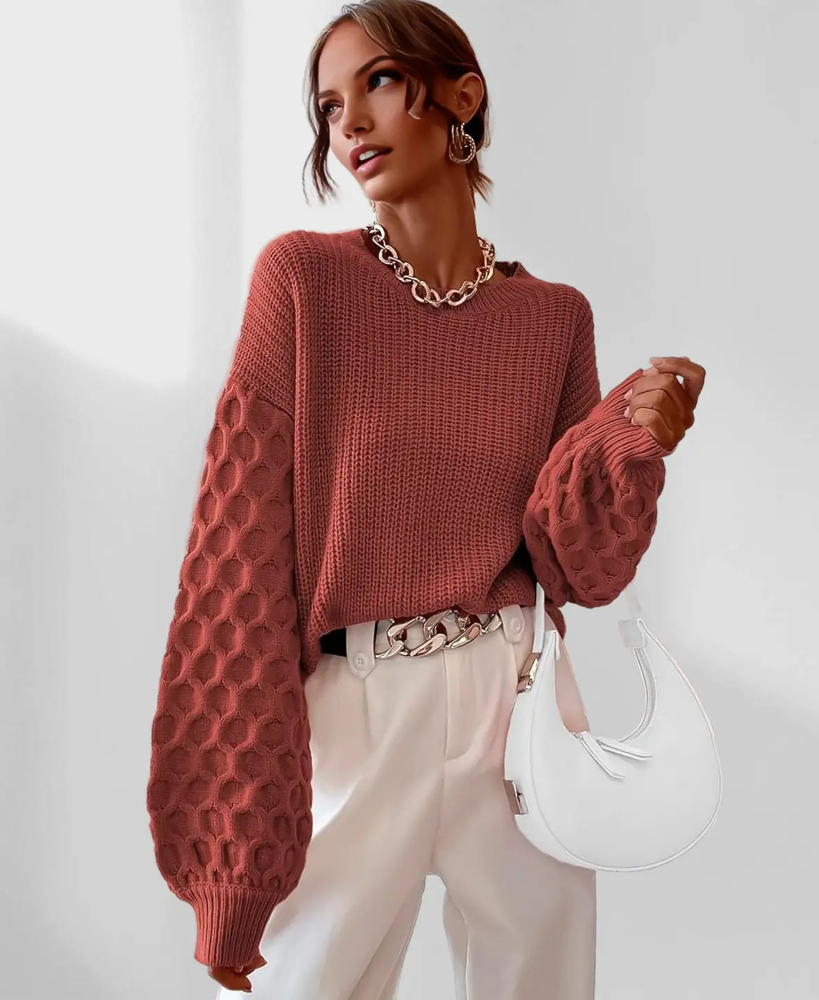 Maura Herfst Sweater Dames – Zachte Trui met Unieke Mouwtextuur & Comfortabele Pasvorm