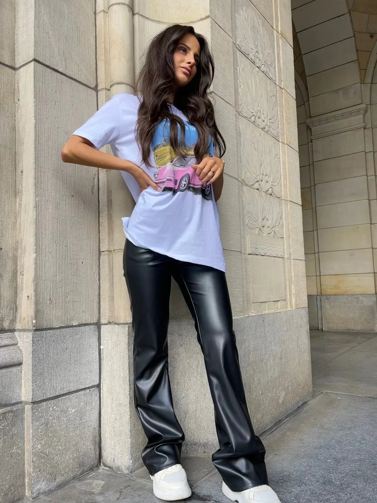 SJUUL dames zwarte faux leren broek – hoge taille skinny fit