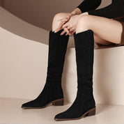Dames kniehoge laarzen suède look – slouchy pasvorm met blokhak