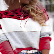 Dames sweatshirt met dierenprint & colorblock | Gebreid, relaxed fit & lange mouwen
