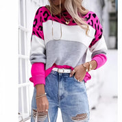 Dames sweatshirt met dierenprint & colorblock | Gebreid, relaxed fit & lange mouwen