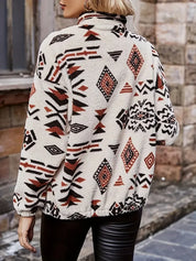 Dames jas fleece – relaxed fit met geometrisch patroon & ritssluiting