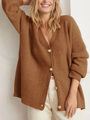 Dames gebreid vest – oversized pasvorm met V-hals & knoopsluiting