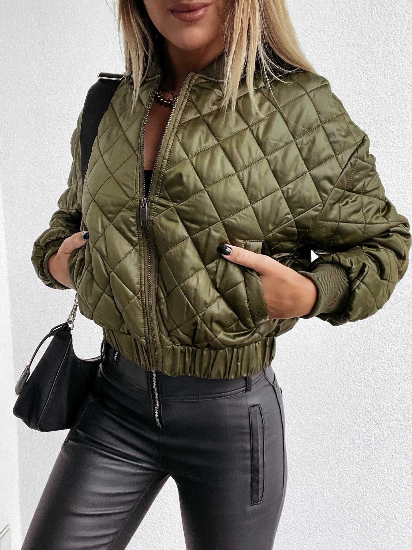 Dames Bomberjack | Diamant Gewatteerd | Relaxed Fit & Geribde Boorden