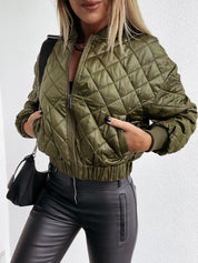 Dames Bomberjack | Diamant Gewatteerd | Relaxed Fit & Geribde Boorden