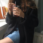 Dames mantel wolmix – oversized pasvorm met reverskraag & knopen
