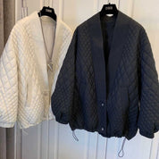 Dames gewatteerde jas – oversized relaxed fit met ribkraag & trekkoord