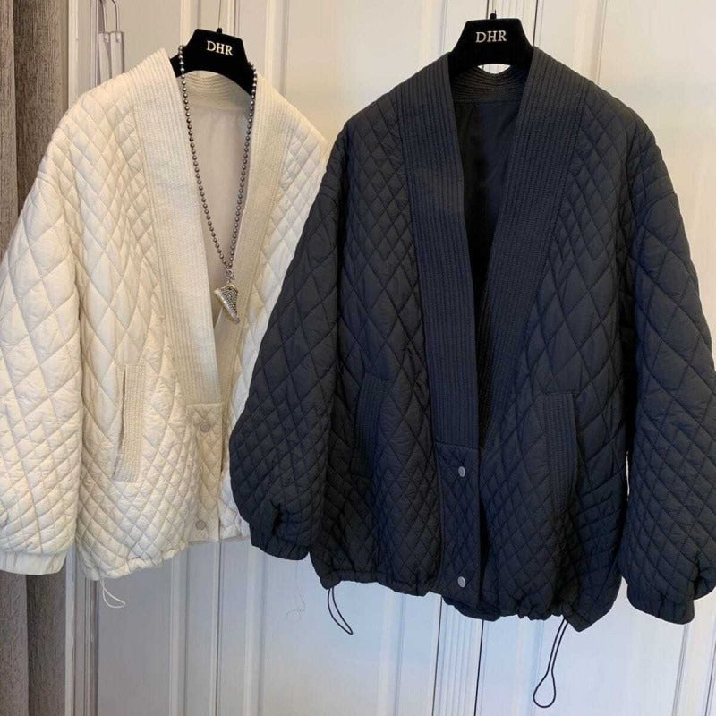 Dames gewatteerde jas – oversized relaxed fit met ribkraag & trekkoord