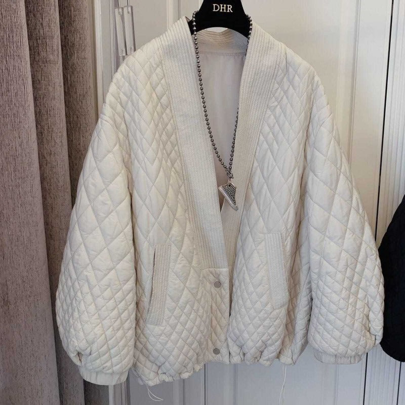 Dames gewatteerde jas – oversized relaxed fit met ribkraag & trekkoord