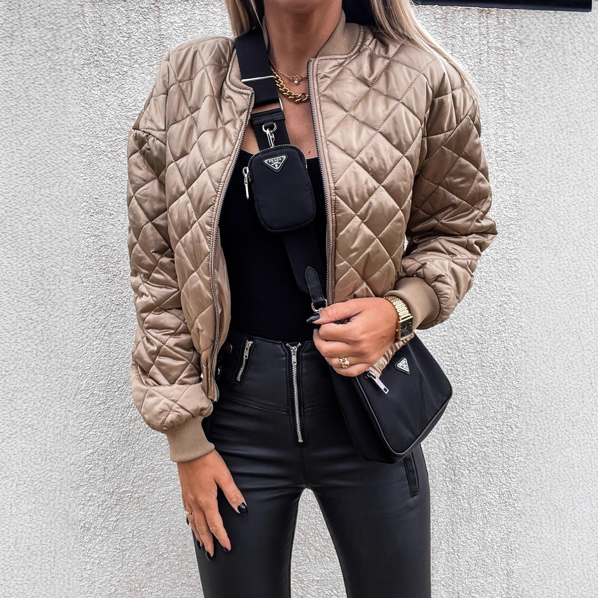 Dames Bomberjack | Diamant Gewatteerd | Relaxed Fit & Geribde Boorden