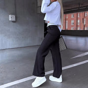 Dames tweedelige set – cropped overhemd met kraag & flared hoge taille broek