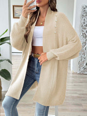 Dames lang vest – losse pasvorm met sjaalkraag & pareldetail