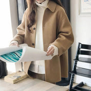 Dames mantel wolmix – oversized pasvorm met reverskraag & knopen