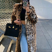Dames lange bontjas – oversized pasvorm met dierenprint & kraag